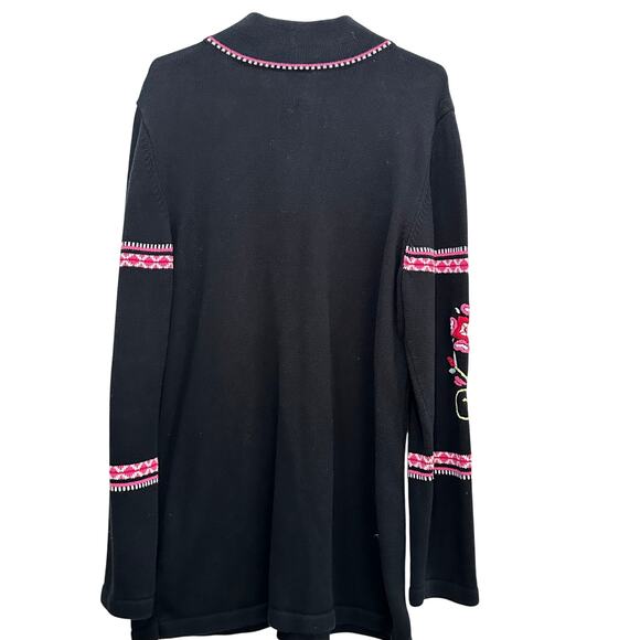 Hanna Andersson Black Floral Embroidered Quarter-Zip Tunic Sweater Size Medium - Picture 6 of 10